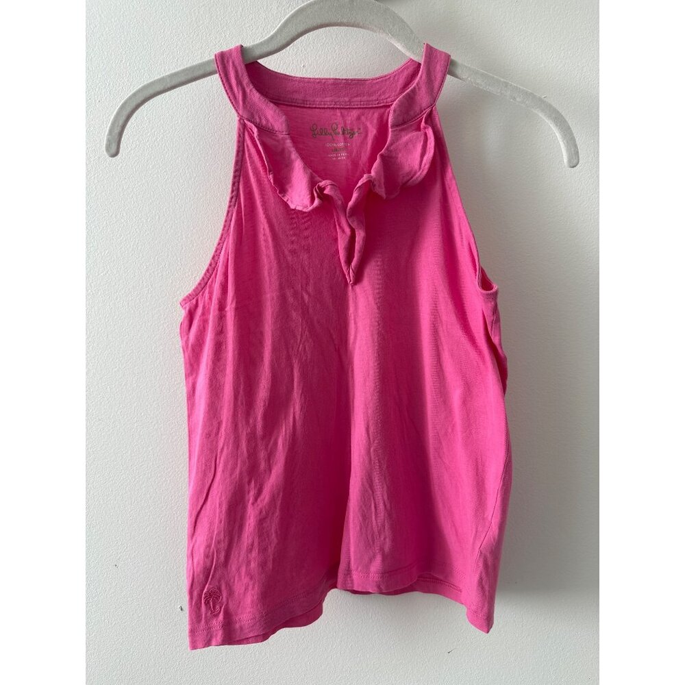 Lilly Pulitzer Girls Pink Cotton Sleeveless Ruffle Tank Top L (10)